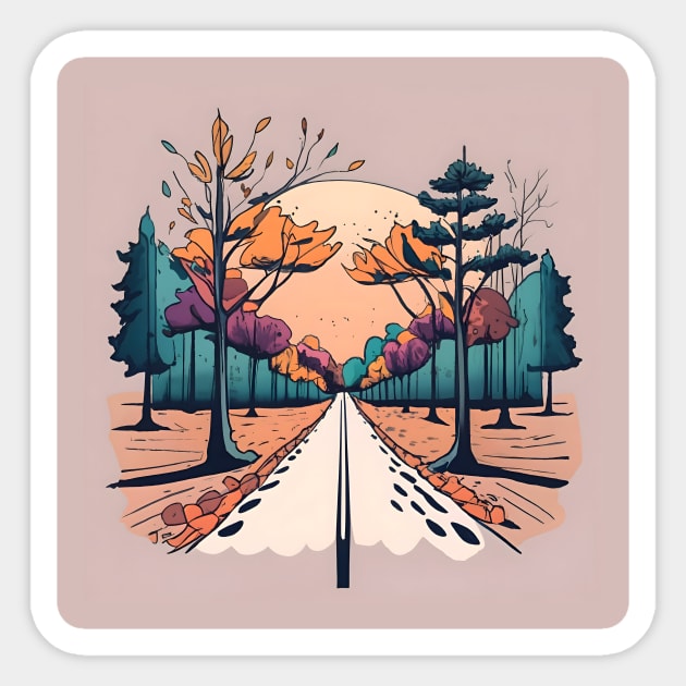 Autumn Forest Minimalistic Drawing Sticker by PatricksArt